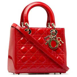 Dior-Dior Red Medium Patent Cannage Lady Dior-Vermelho