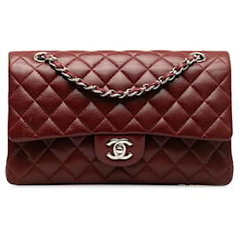 Chanel-Chanel Red Medium Classic Caviar Double Flap-Red,Dark red