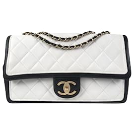 Chanel-Chanel Bolsa Branca Média Bicolor com Aba Gráfica-Branco,Outro