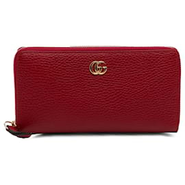 Gucci-Portefeuille zippé en cuir rouge GG Marmont Gucci-Rouge