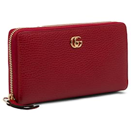 Gucci-Portefeuille zippé en cuir rouge GG Marmont Gucci-Rouge