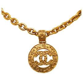 Chanel-Collana con ciondolo tondo CC in oro Chanel-D'oro