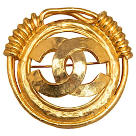 Chanel-Broche Chanel Gold CC-Dourado