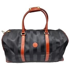 Fendi-Fendi Pequin Pecan Boston Travel Bag with strap-Brown,Black