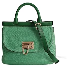 Dolce & Gabbana-Dolce & Gabbana Sicily shoulder bag in green raffia and leather-Green