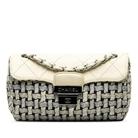 Chanel-Tweed and Calfskin Single Flap Bag-Blue