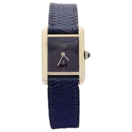 Cartier-Orologio Cartier "Tank Must" in argento placcato oro, Quadrante laccato marrone.-Altro