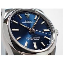 Rolex-Rolex Oyster Perpetual 34 bleu Réf.124200 Pour des hommes-Argenté