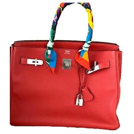 Hermès-Birkin 35 Kapuzinerkresse, Palladium-Hardware, Ausgezeichneter Zustand-Rot