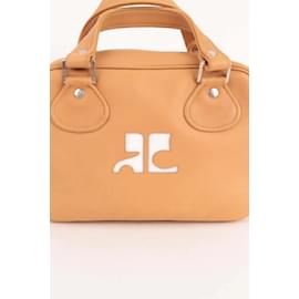 Courreges-Leather Bowling Bag-Brown