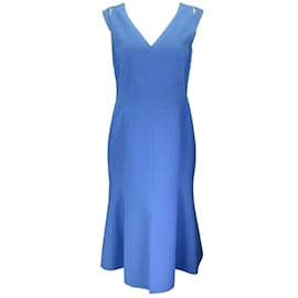 Autre Marque-Akris Cyanblaues ärmelloses Kleid aus Baumwolle und Seide mit V-Ausschnitt-Blau