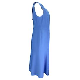 Autre Marque-Akris Cyan Blue Sleeveless V-Neck Cotton and Silk Dress-Blue