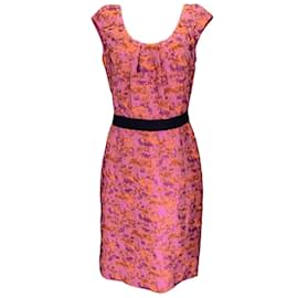Autre Marque-Lela Rose Pink / Orangefarbenes Jacquard-Kleid mit U-Ausschnitt-Mehrfarben