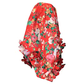 Autre Marque-Jupe en satin imprimé floral rouge Simone Rocha avec appliques multi-fleurs-Rouge