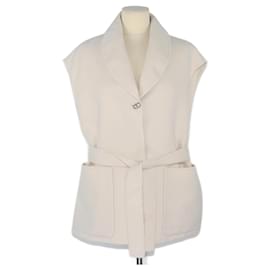 Hermès-Cream Belted Sleeveless Vest-Cream