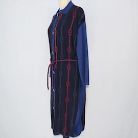 Hermès-Conjunto de top bordado com corrente multicolor e cardigã com cinto-Multicor
