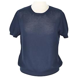 Loro Piana-Marineblaues Strick-T-Shirt-Blau