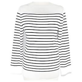 Loro Piana-White/Navy Striped Sweat Shirt-Navy blue