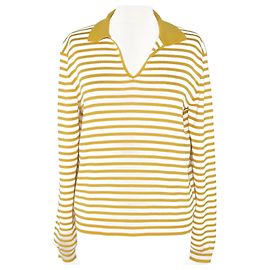 Loro Piana Blanquecino/Polo de manga larga Sorbone de rayas amarillas Blanco