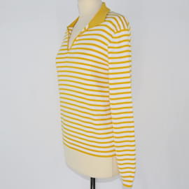 Loro Piana-White/Yellow Stripe Sorbone Longsleeve Polo Shirt-White
