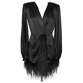 Autre Marque-Black Feather Farah Cocktail Party Midi Dress-Black