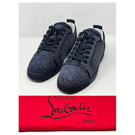 Christian Louboutin-CHRISTIAN LOUBOUTIN Zapatillas Louis de ante con purpurina-Azul