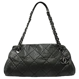 Chanel-Chanel Just Mademoiselle Mini Bowler Bag in Iridescent Black Leather-Black
