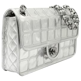 Chanel-Chanel Ice Cube Flap Bag in Metallic Silver Leather-Silvery,Metallic