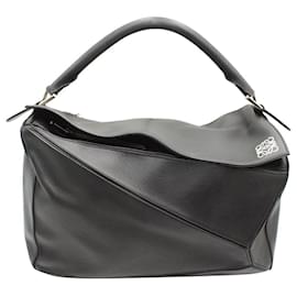 Loewe-Loewe Large Puzzle Bag in Black Calfskin Leather-Black