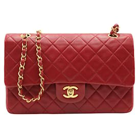 Chanel-Chanel Bolsa de Ombro Média com Aba Forrada Clássica em Couro Caviar Vermelho-Vermelho