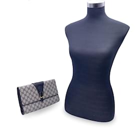 Gucci-Vintage Blue Monogram Canvas Flap Clutch Bag Handbag-Blue