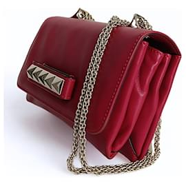 Valentino-Valentino Garavani Rockstud Shoulder Bag in Red Leather-Red