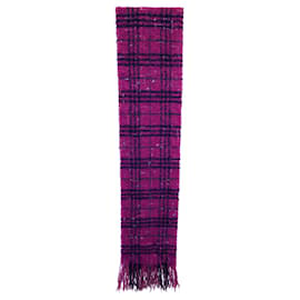 Burberry-Sciarpa Burberry scozzese con frange in lana vergine viola-Porpora