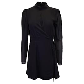 Reformation-Reformation Long Sleeve Wrap Style Dress in Black Viscose-Black