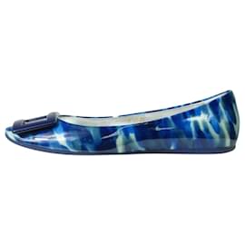 Roger Vivier-Blau bedruckte flache Schuhe – Größe EU 36.5-Blau
