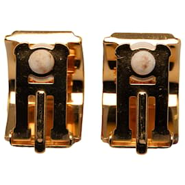 Hermès-Hermes Gold Enamel Clip On Earrings-Dorado