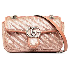 Gucci-Rosa Mini-Pailletten-Marmont-Matelasse-Umhängetasche von Gucci-Pink