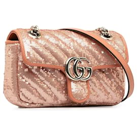 Gucci-Gucci Pink Mini Sequin Marmont Matelasse Crossbody Bag-Pink