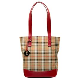Burberry-Burberry Brown Haymarket Check Tote-Brown,Red,Beige