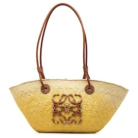 Loewe-Loewe Brown x Paulas Ibiza Small Anagram Raffia Basket Tote-Brown,Beige