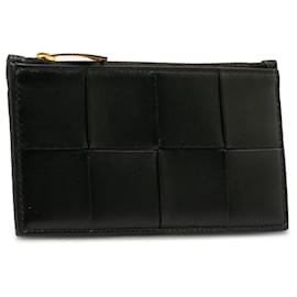 Bottega Veneta-Bottega Veneta Black Intrecciato Zip Leather Card Holder-Black