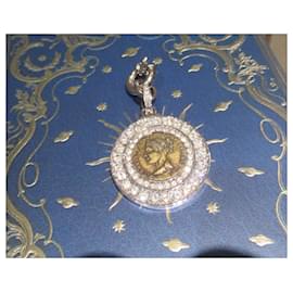 Autre Marque-Dyrberg/Kern crystal and coin pendant-Silver hardware
