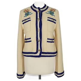 Gucci-Yellow/Blue Embroidered Pocket Detail Jacket-Blue