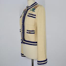 Gucci-Yellow/Blue Embroidered Pocket Detail Jacket-Blue