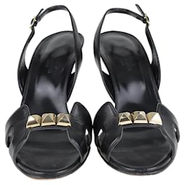 Hermès-Schwarze Nacht-Slingback-Sandalen mit Nieten-Schwarz