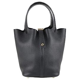 Hermès-Black Taurillon Clemence And Alligator Picotin Lock 18 bag-Black