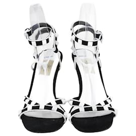 Valentino-Black/White Rockstud Ankle Wrap Sandals-Black