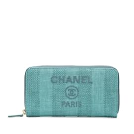Chanel-Carteira Continental Chanel Tweed Deauville Azul-Azul