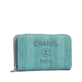 Chanel-Portefeuille continental bleu Chanel Tweed Deauville-Bleu