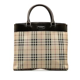 Burberry-Tan Burberry House Check Tote-Camel